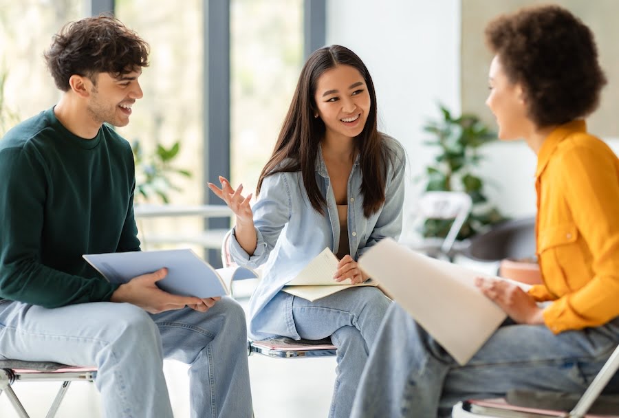 Counselor visits with young employees about self-care
