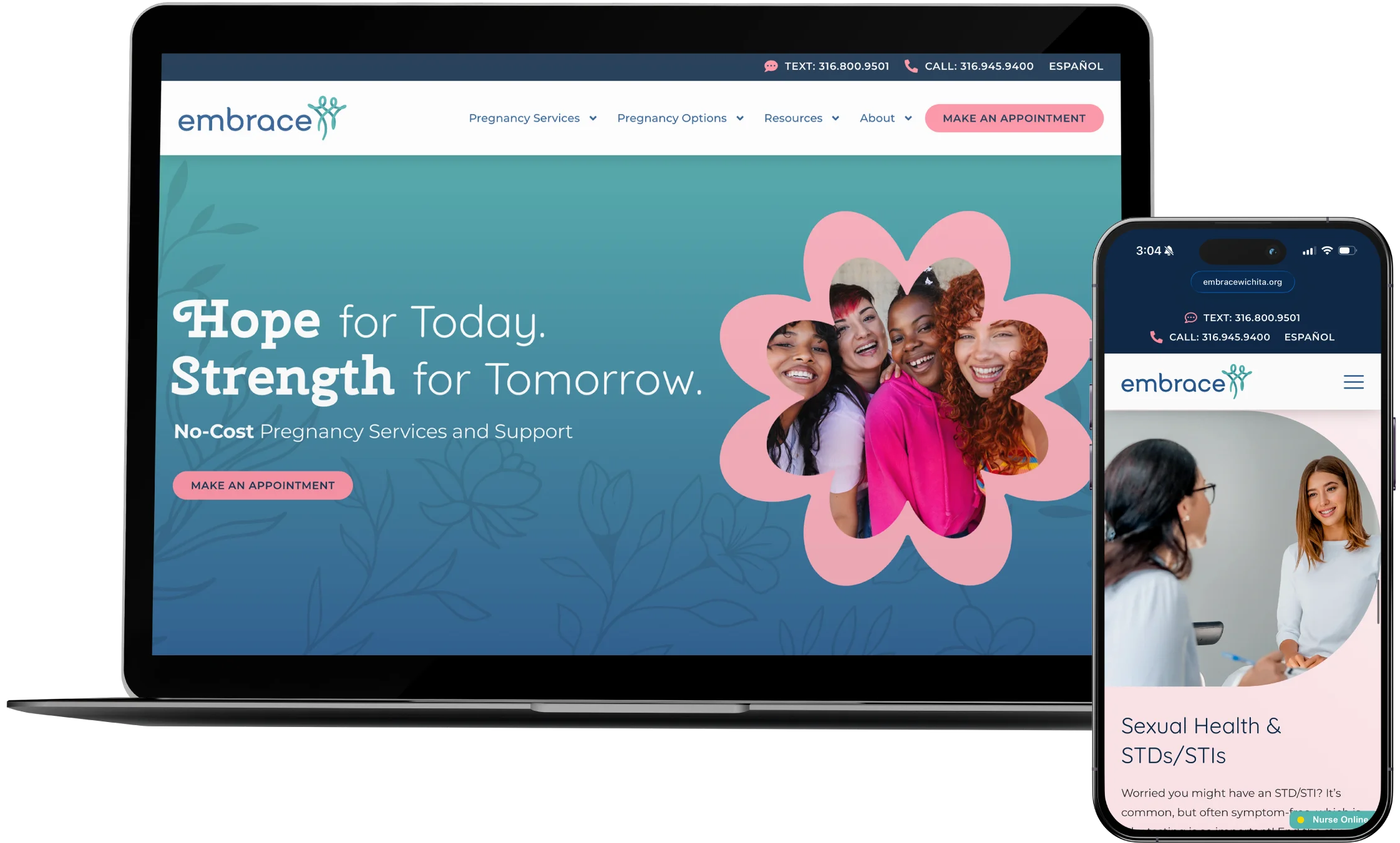 embrace pregnancy resource center website design